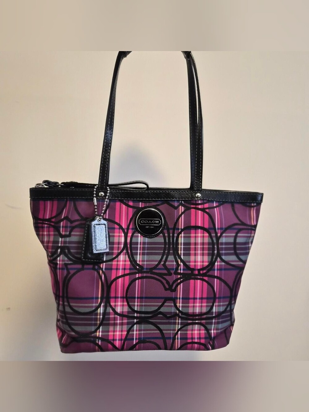 Y2K Coach Poppy Tartan Plaid Tote F15229
